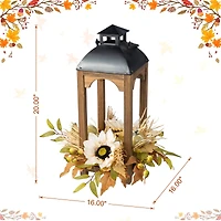 Glitzhome® 20" Fall Neutral Sunflower, Pumpkin and Leaf Wood Lantern Centerpiece