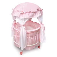 Badger Basket Pink & White Royal Pavilion Round Doll Crib with Canopy & Bedding