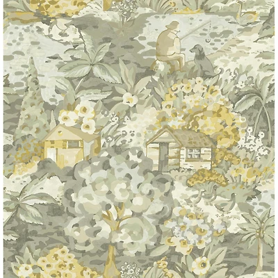Caroline et Bettina Yellow Gray le Forestier Peel & Stick Wallpaper