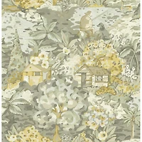 Caroline et Bettina Yellow Gray le Forestier Peel & Stick Wallpaper
