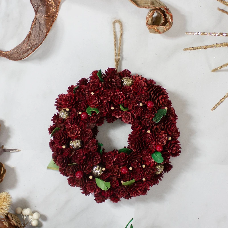 9.5" Red & Gold Pinecone Wreath