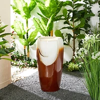 Glitzhome® 29.25" LED Sand Beige & Brown Ceramic Pot Outdoor Floor Fountain