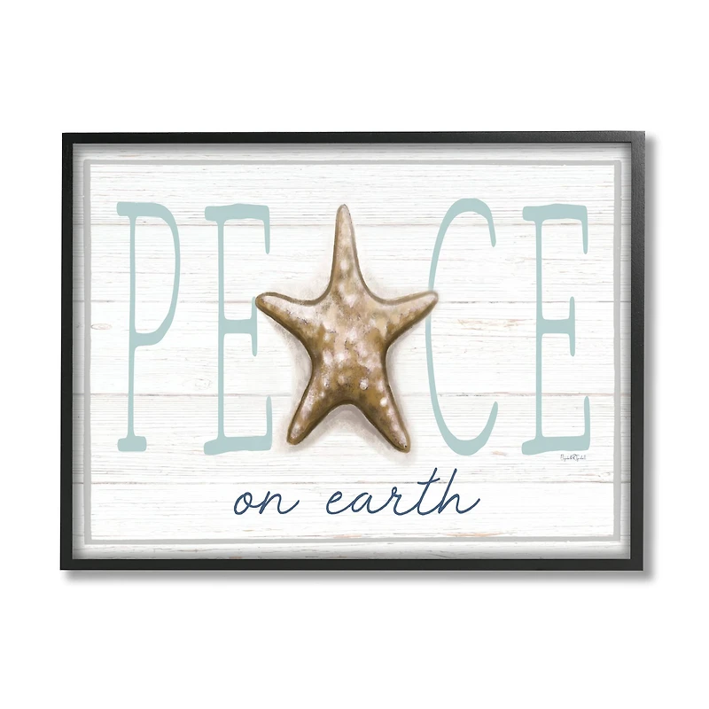 Stupell Industries Peace On Earth Starfish Sign Framed Giclee Art