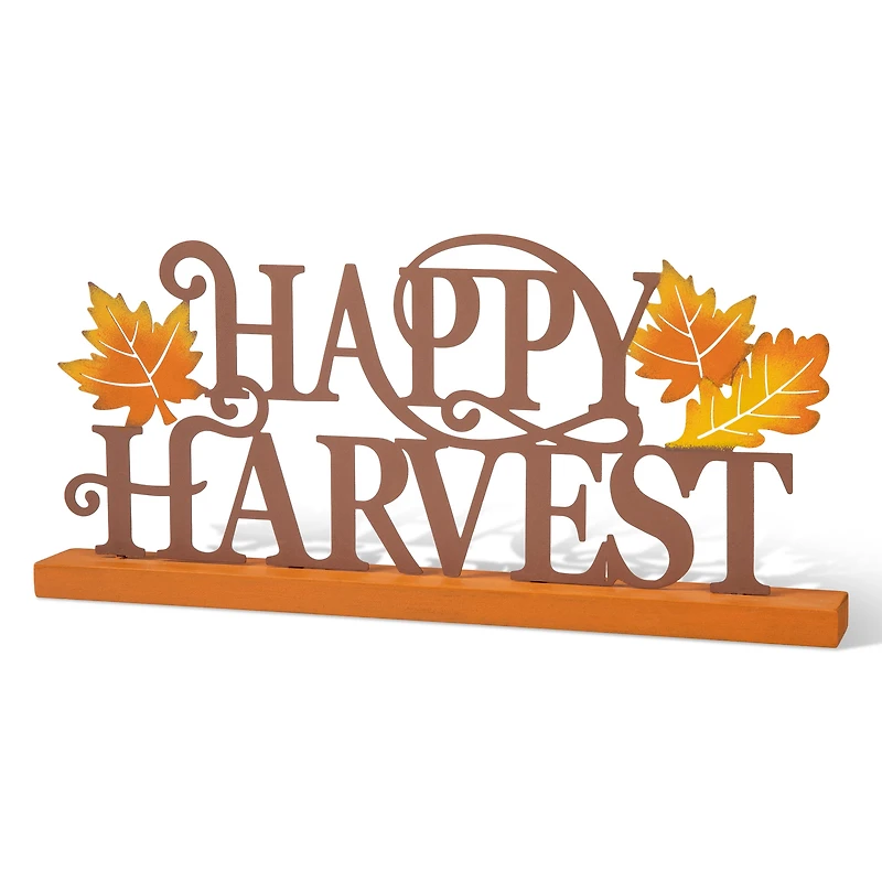 Glitzhome® 18" Wood & Metal Happy Harvest Table Décor