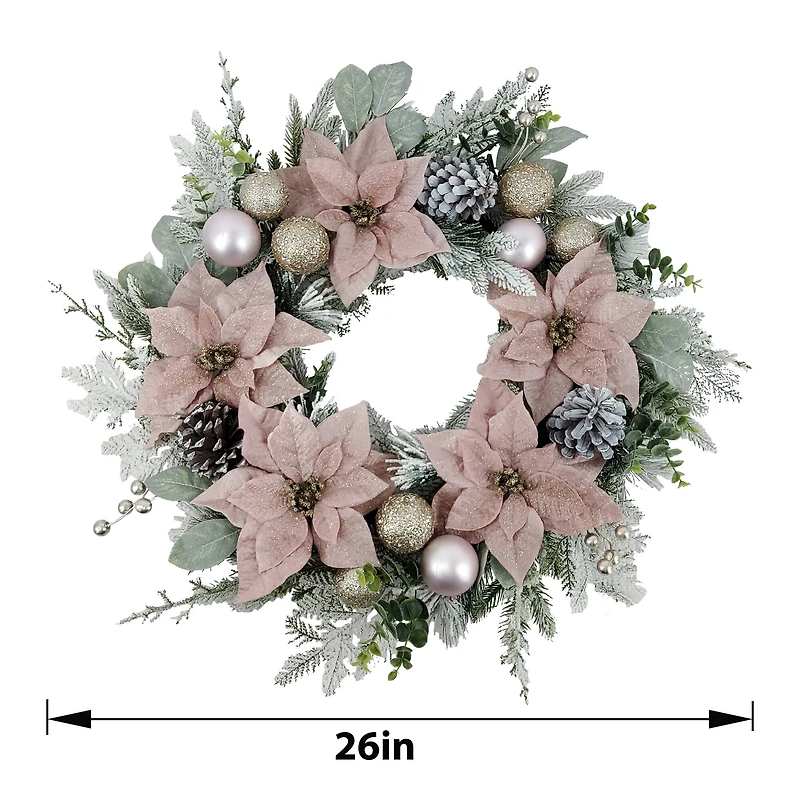 22" Pink Poinsettia & Ornament Wreath by Ashland®