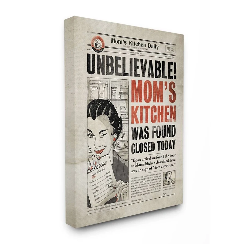 Stupell Industries Mom's Kitchen Newspaper Canvas Wall Art