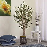 5ft. Olive Tree in Ribbed Metal Planter
