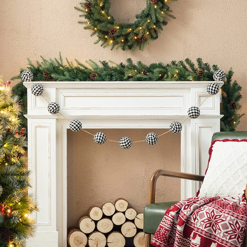 Glitzhome® 6ft. Black & White Plaid Fabric Garland, 2ct.