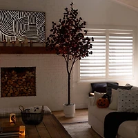 9ft. Pre-Lit Artificial Halloween Black Eucalyptus Tree with 700 Orange & Purple LED Lights