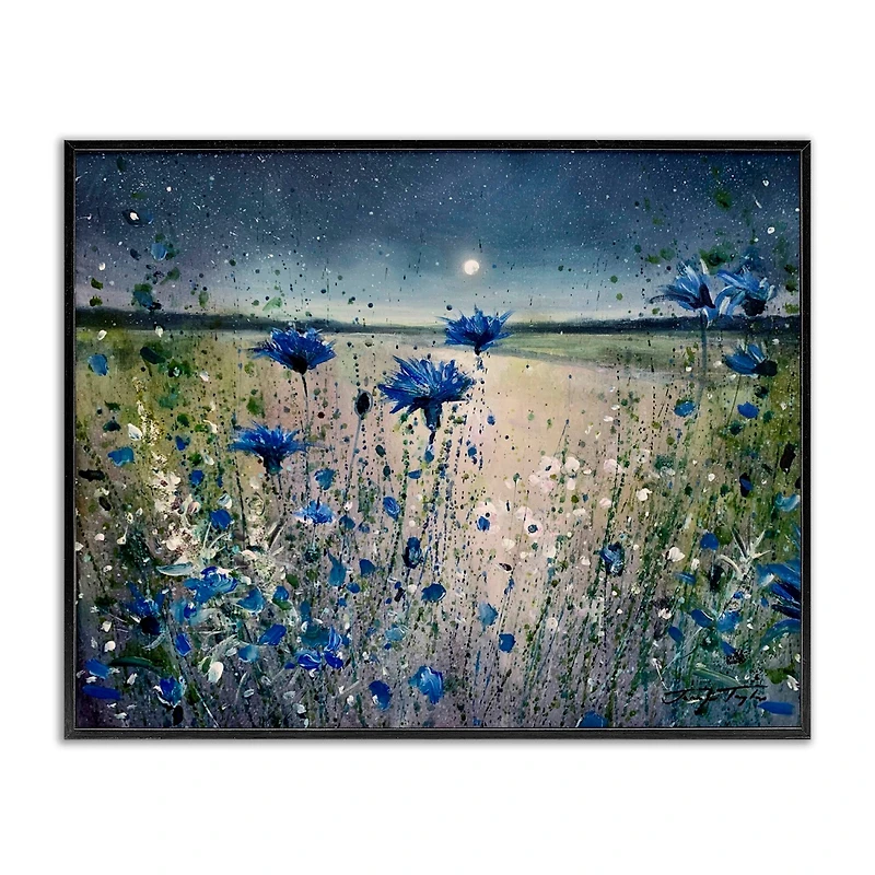 Stupell Industries Moon over Blooming Flowers Framed Giclee Art