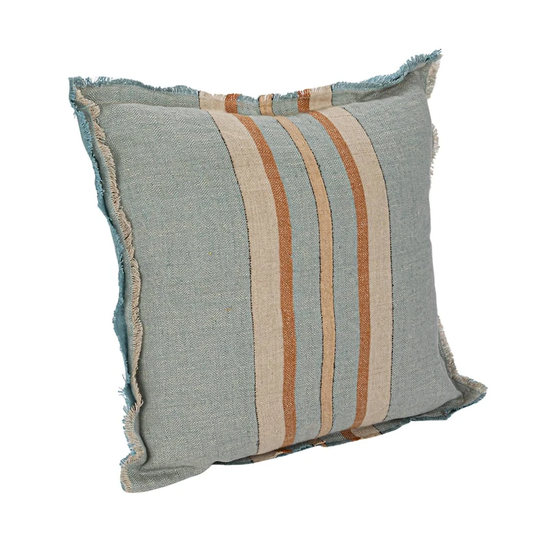 Hello Honey® 20" Blue & Brown Striped Woven Linen Fringed Pillow