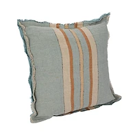 Hello Honey® 20" Blue & Brown Striped Woven Linen Fringed Pillow