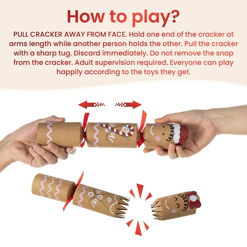 Glitzhome® 8PK 2"D x 12"H Gingerbread Man Christmas Party Crackers with Gift Contents