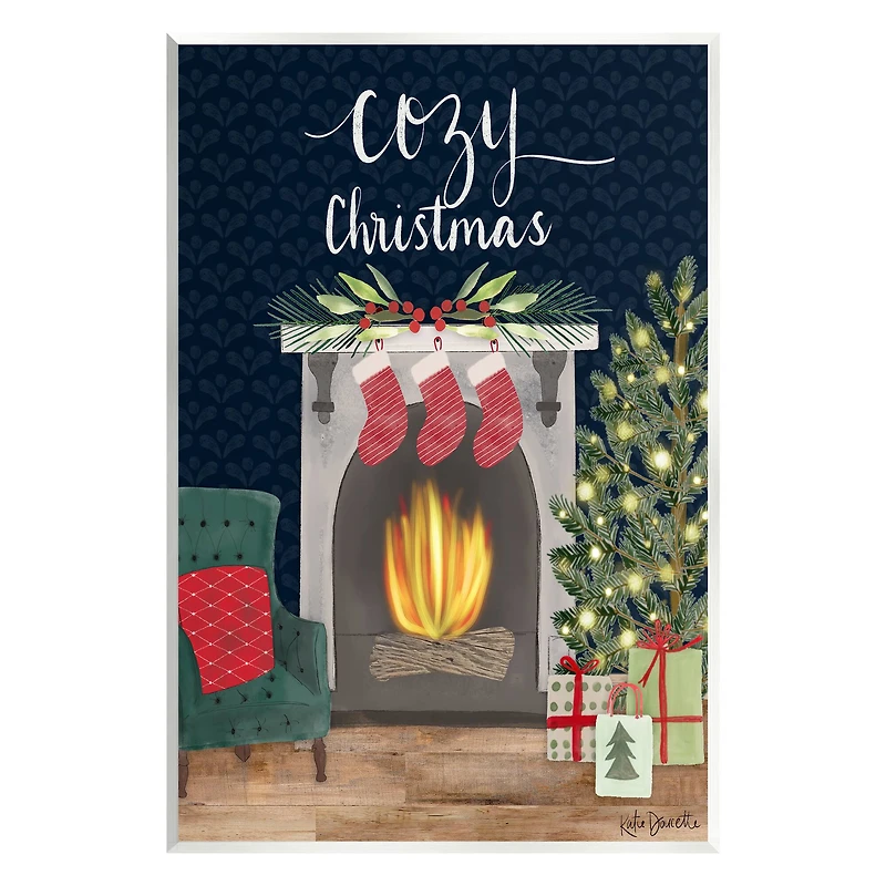 Stupell Industries Cozy Christmas Fireplace Mantel Wall Plaque Art