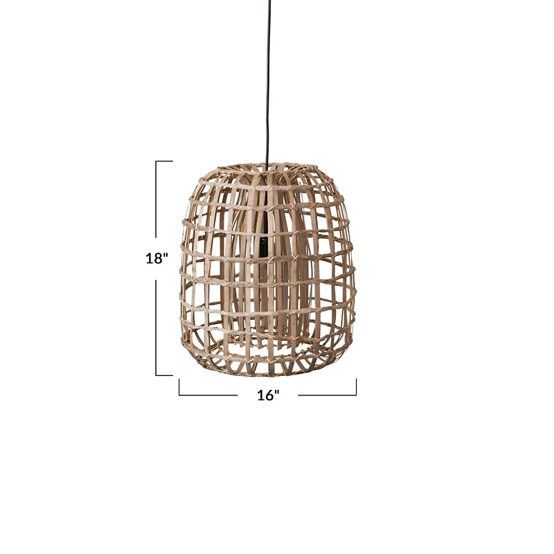 Hello Honey® 18" Natural Round Woven Rattan & Bamboo Pendant Lamp