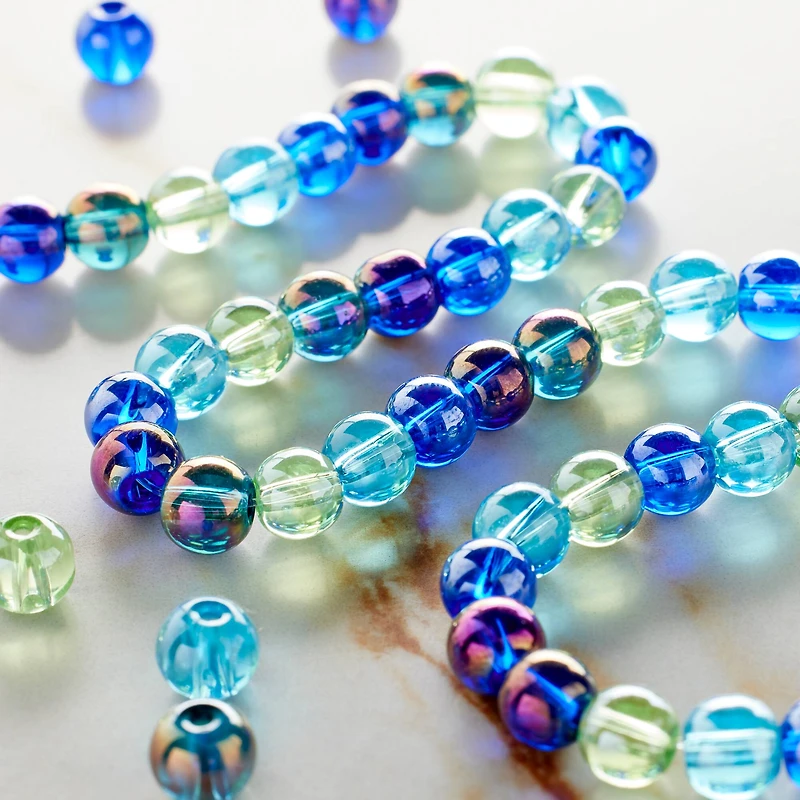 Aqua Mix Clear Glass Beads, 6mm by Bead Landing™