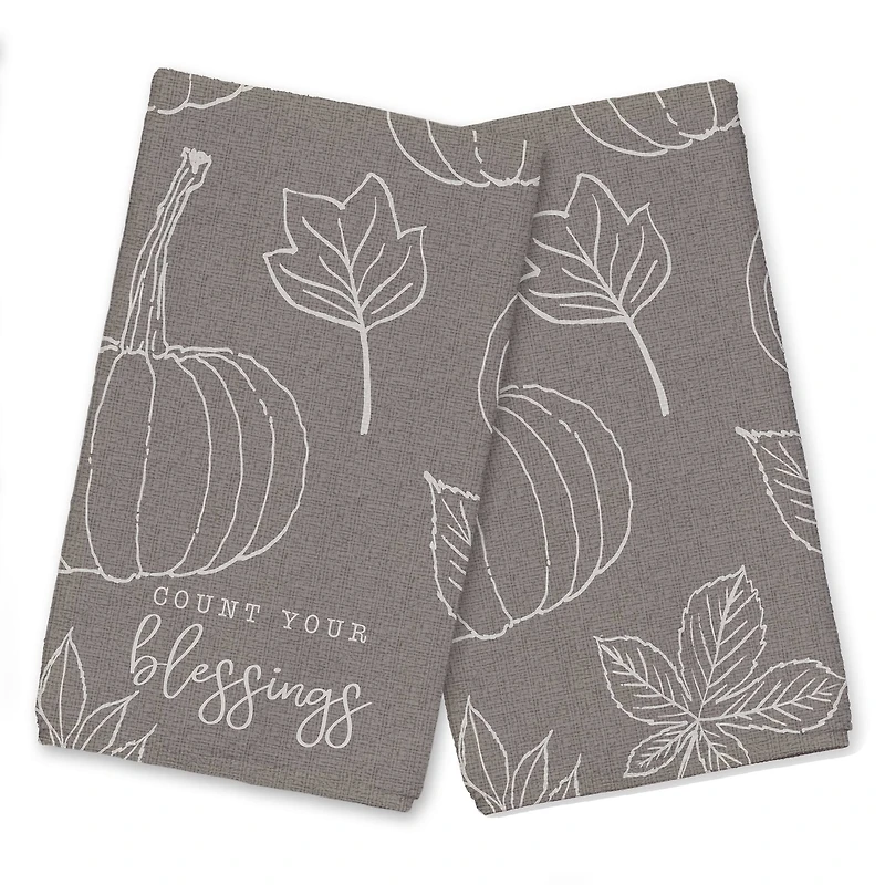 Count Your Blessings Gray Pumpkin Tea Towel Set