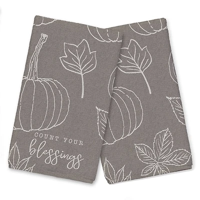 Count Your Blessings Gray Pumpkin Tea Towel Set