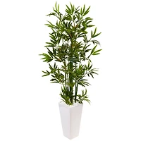 4.5ft. Artificial Bamboo Tree in White Tower Planter