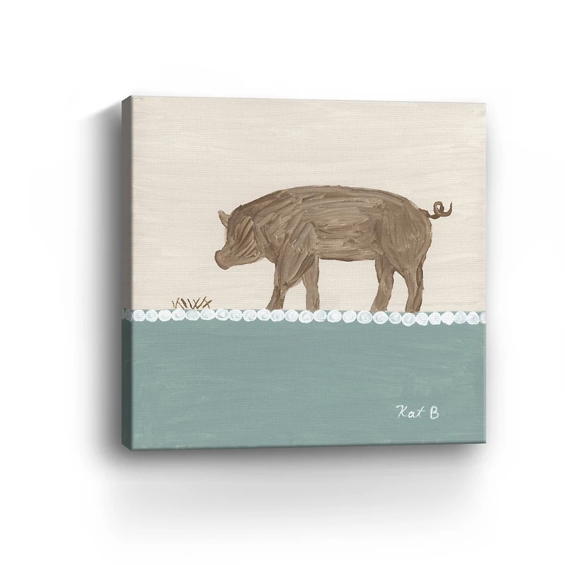 Out To Pasture III Brown Pig Canvas Giclee
