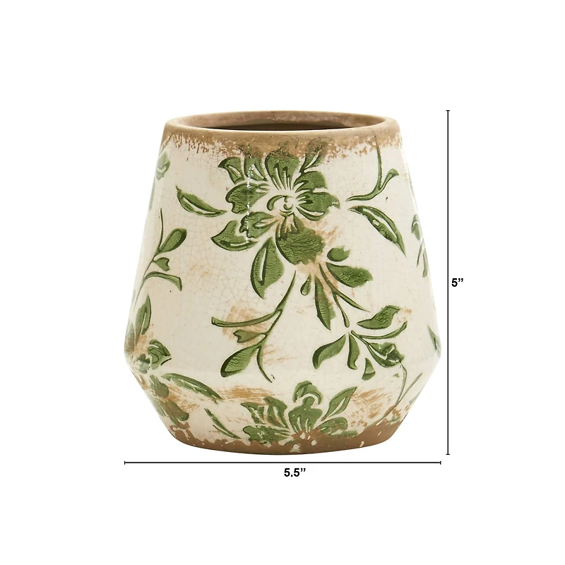 5.5" Tuscan Ceramic Green Scroll Planter