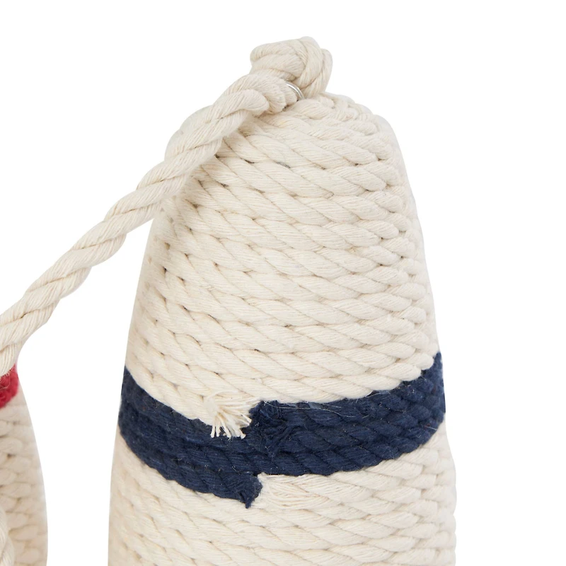 9.5" White Buoy Handmade Coiled Striped Rope Sculpture