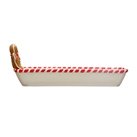 Hello Honey® 14.25" Hand-Painted Candy Cane Edge & Gingerbread Ceramic Cracker Dish