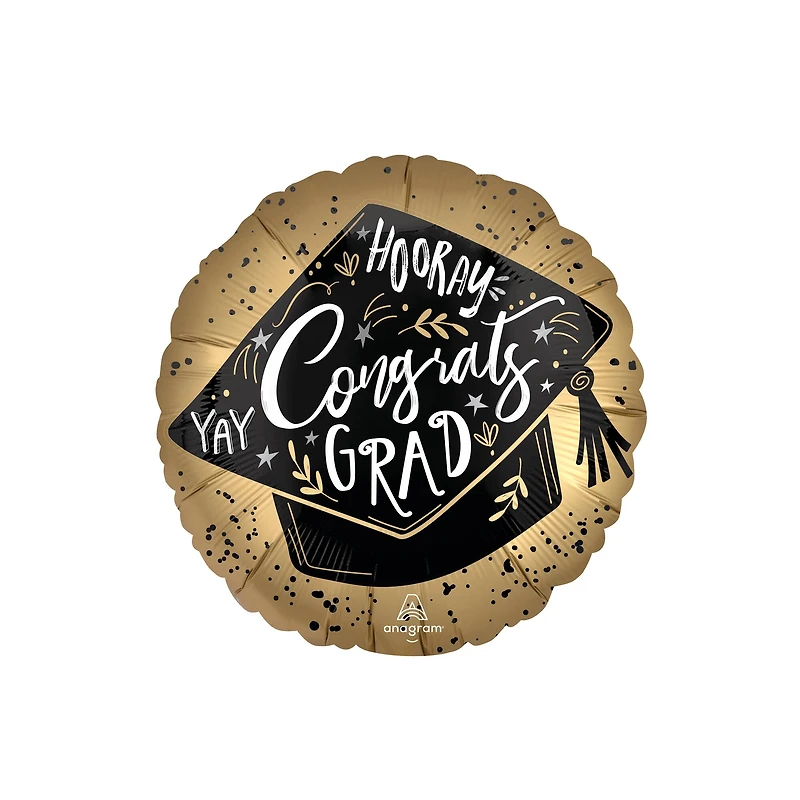 28" Jumbo Black & Gold Graduation Cap Foil Balloon