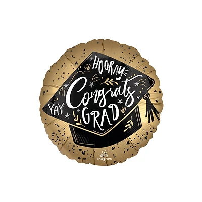 28" Jumbo Black & Gold Graduation Cap Foil Balloon