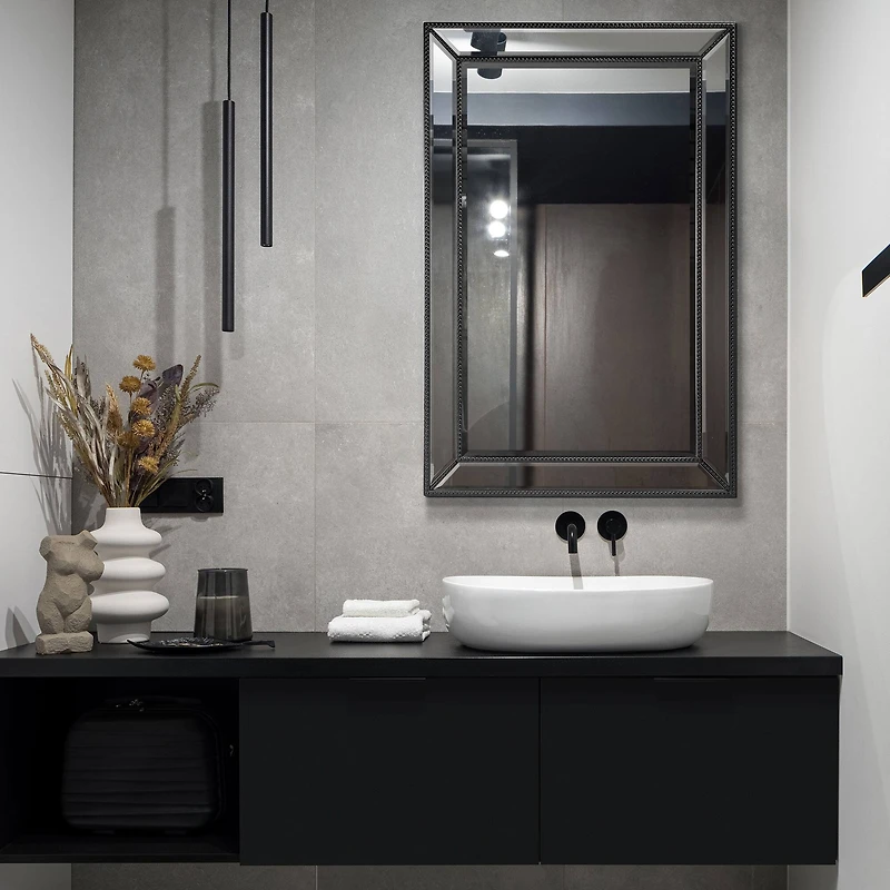 Head West Black Metro Beaded Glass Framed Vanity Mirror - 36" x 24"