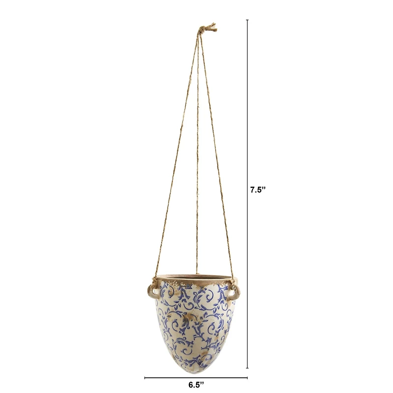24" Blue Tuscan Hanging Ceramic Scroll Planter