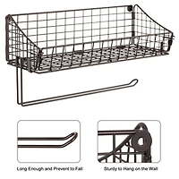 NEX™ 16" Brown Wall Mounted Wire Basket Shelf & Paper Roll Holder