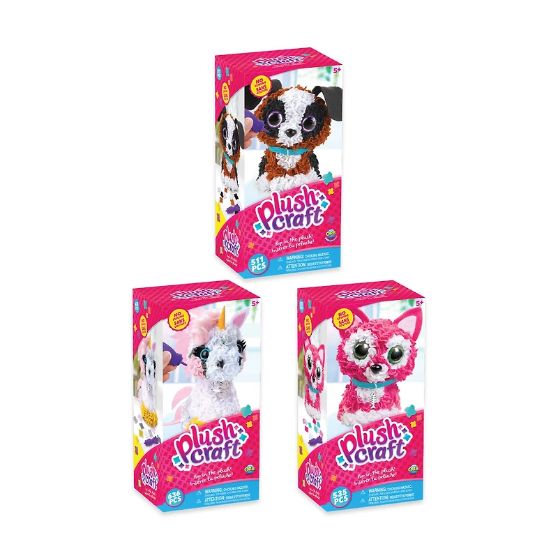 12 Pack: Assorted PlushCraft™ 3D Animal Kit