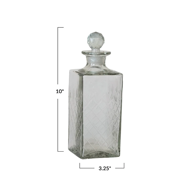 Hello Honey® 16oz. Clear Reclaimed Etched Square Glass Decanter