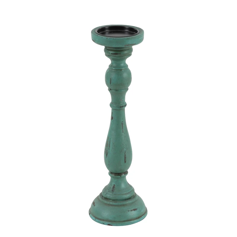 Turquoise Wood Traditional Candle Holder Set