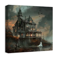 Haunted Lakeside Mansion 16" x 16" Canvas Wall Art