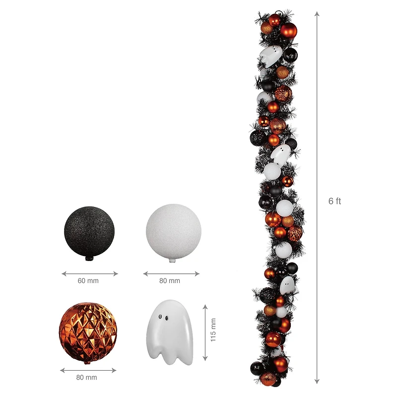 6ft. Orange, Black & White Ghost & Ornament Garland by Ashland®