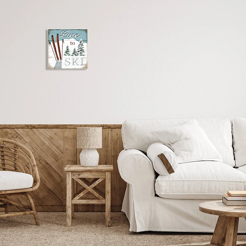 Stupell Industries Live To Ski Rustic Snow Sports Rustic Cabin,12" x 12"