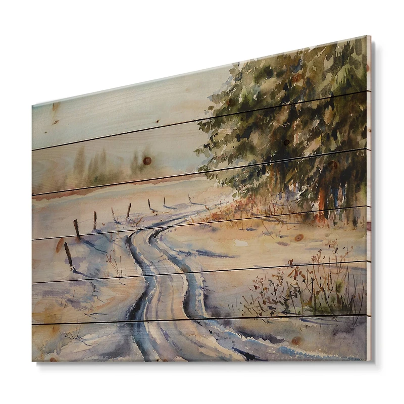 Designart - Snowy Winter Forest Landscape Country Road In Snow