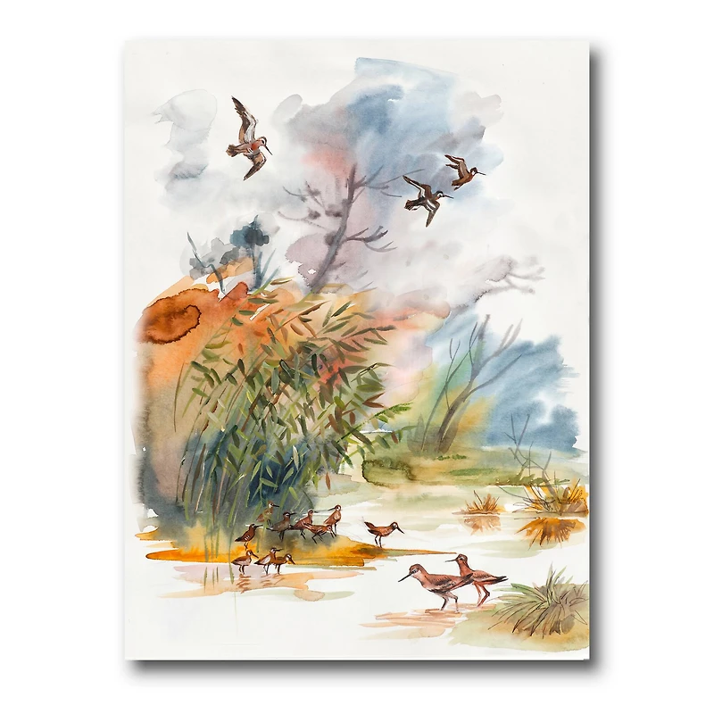Designart - Autumn Landscape With Flying Over The Water