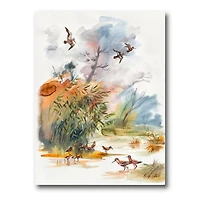 Designart - Autumn Landscape With Flying Over The Water