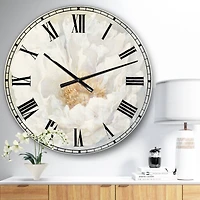 Designart White Serene Peony Traditional Wall Clock