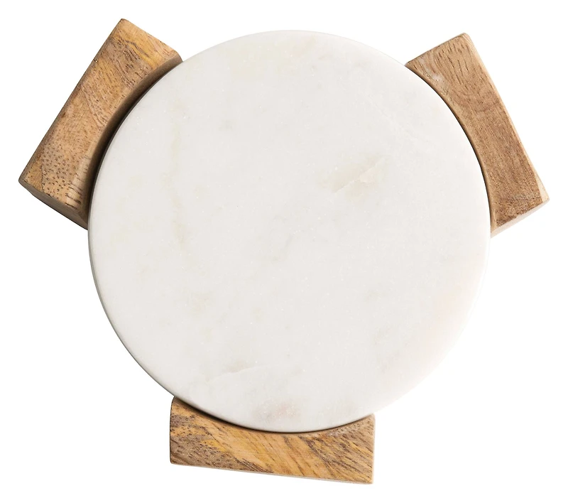 Hello Honey® Round Marble Coasters with Mango Wood Holder Set