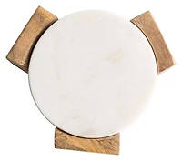 Hello Honey® Round Marble Coasters with Mango Wood Holder Set