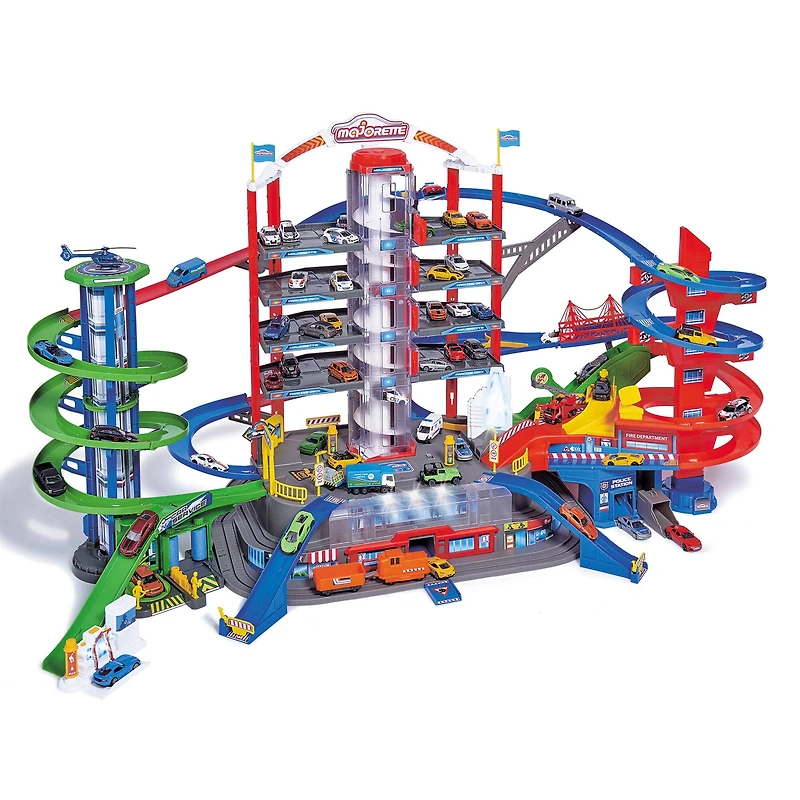 Dickie Toys Majorette Super City Garage Playset with 6 Die-Cast Cars