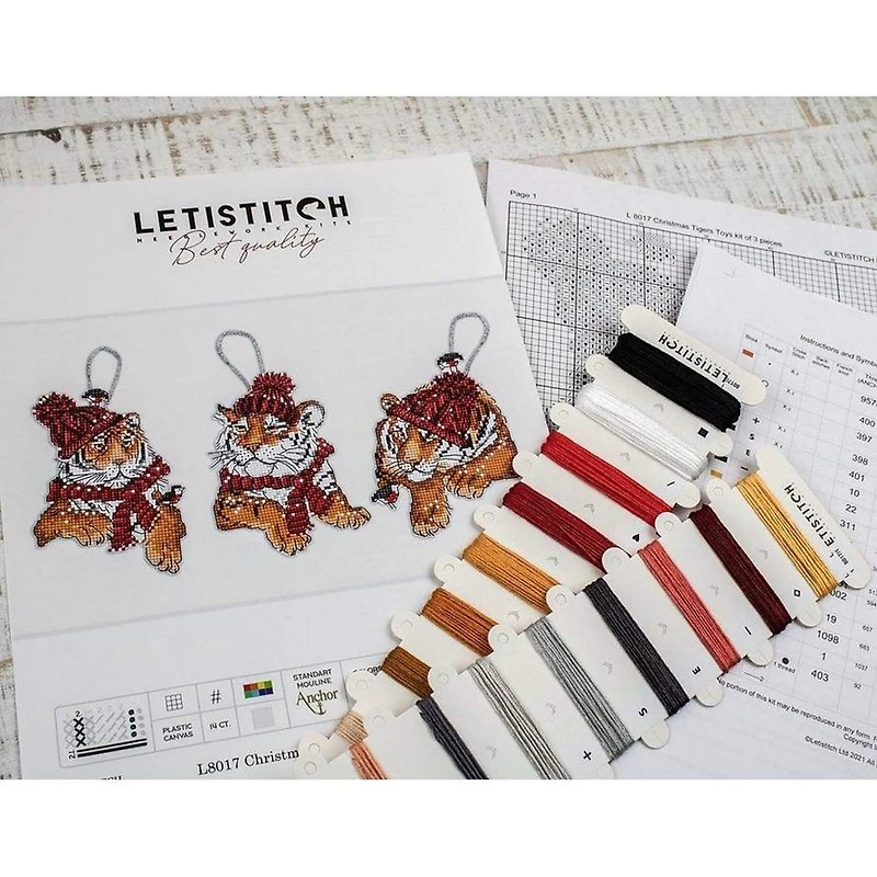 Letistitch Christmas Tigers Toys Set Plastic Canvas Counted Cross Stitch Kit