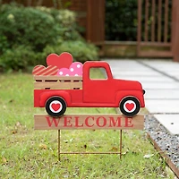 Glitzhome® 24" Metal Wooden Valentine's Truck Yard Stake & Hanging Sign