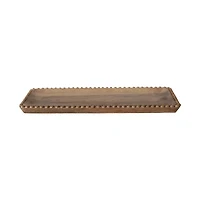 Hello Honey® 16" Natural & Gold Finish Carved Mango Wood Tray with Wood Beads