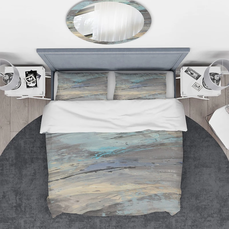 Designart 'Rock Teal Panel I' Geometric Bedding Set