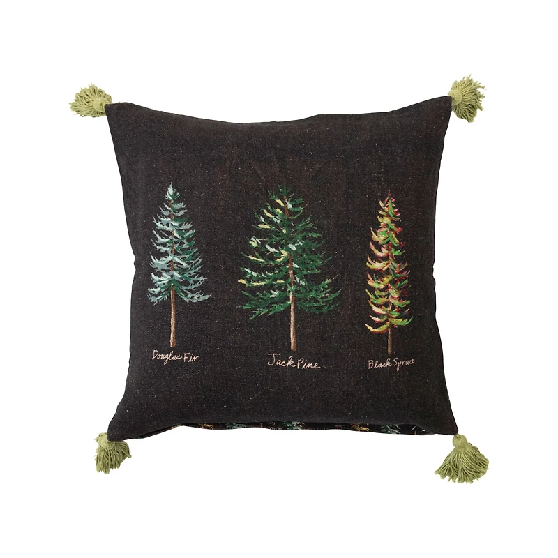 Hello Honey® 20" Evergreens Printed Two-Sided Viscose & Linen Pillow with Tassels